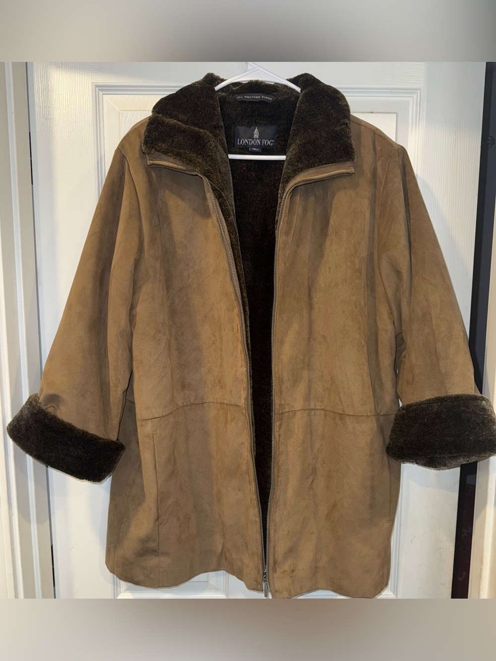 London Fog Brown Suede-Style Faux Shearling Jacket